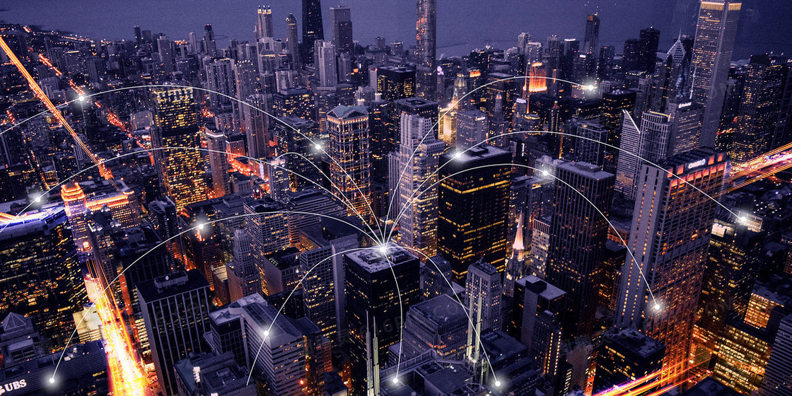 创意合成大气城市夜景互联网科技背景