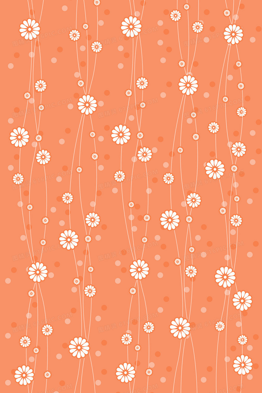 橘色小清新花朵平铺印花背景
