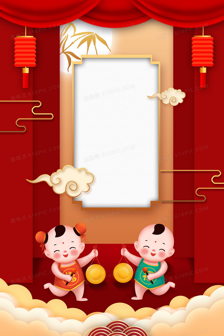 鼠年新年福娃喜庆红色中国风背景