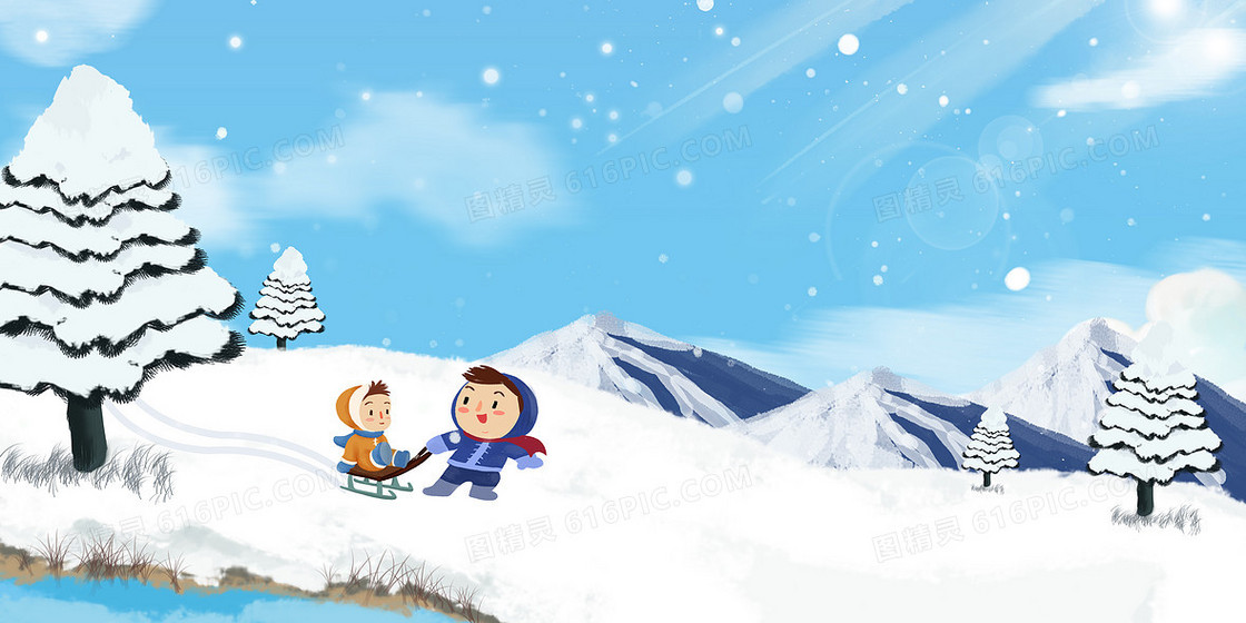冬季雪景雪橇卡通插画背景