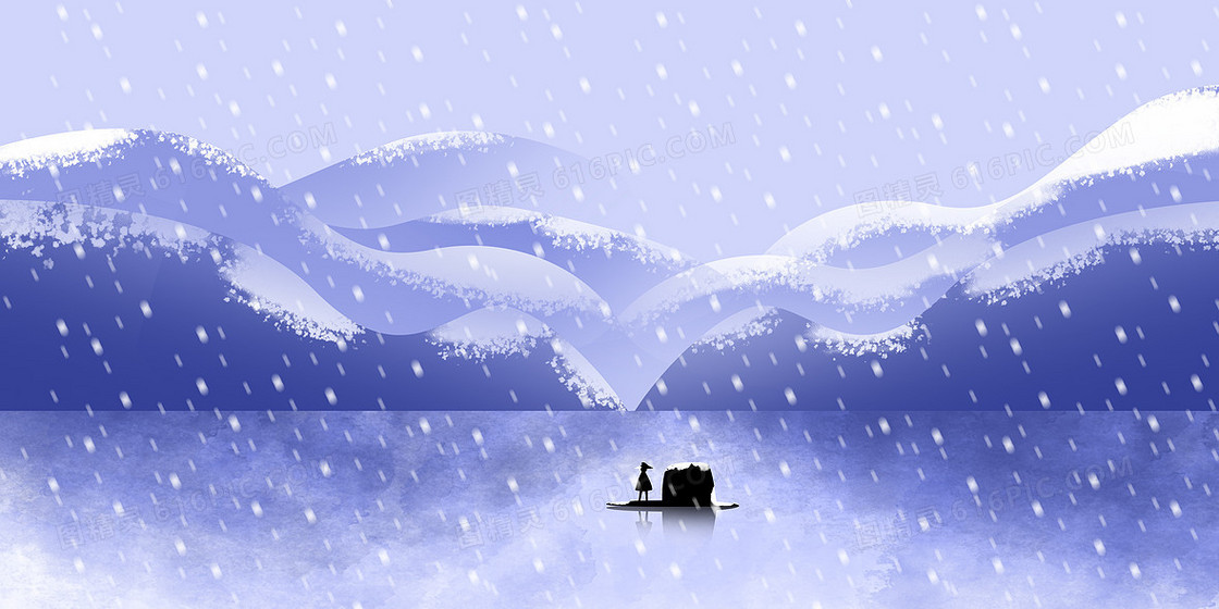 手绘卡通下雪水墨风背景