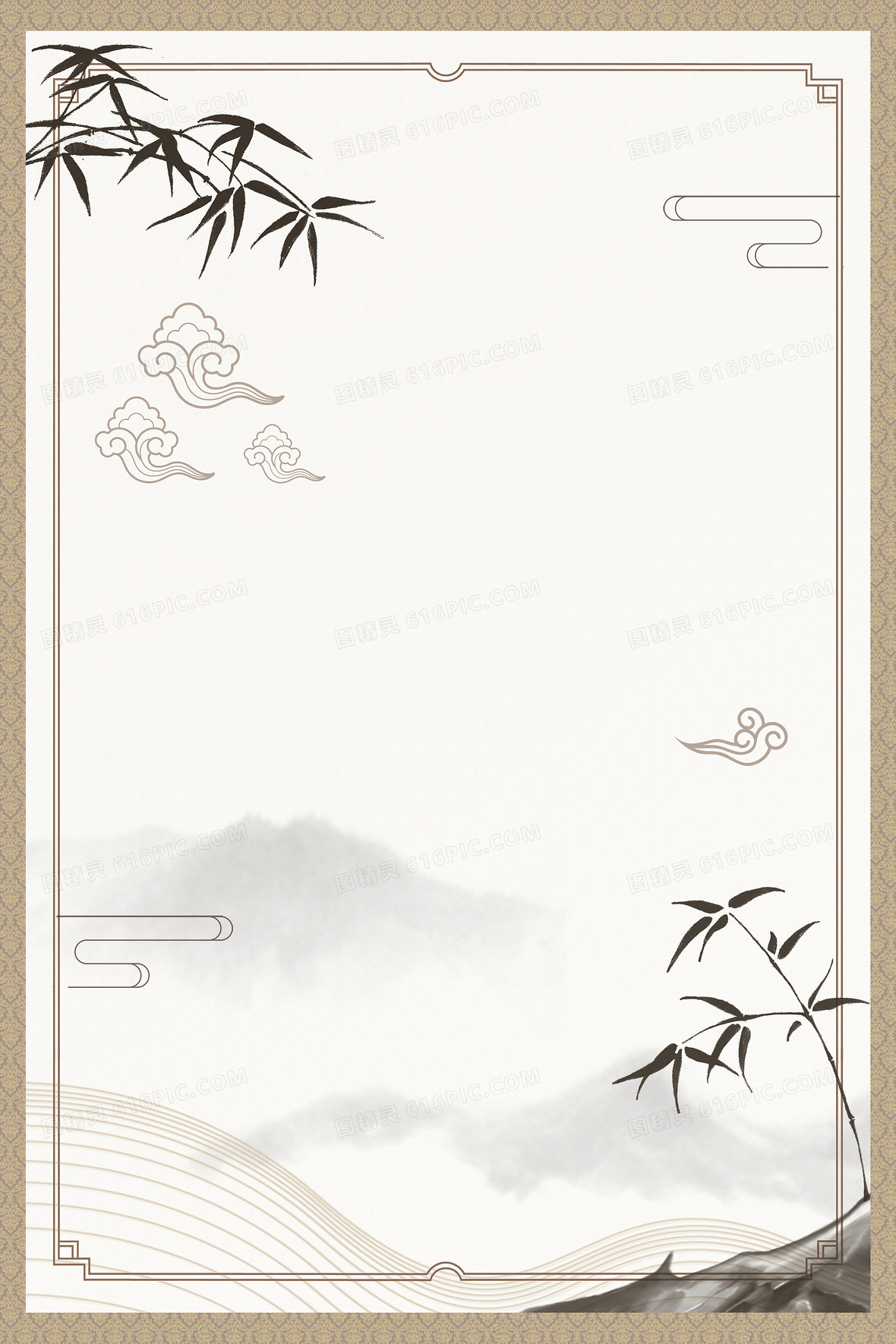 中国风水墨山水竹子简约边框背景