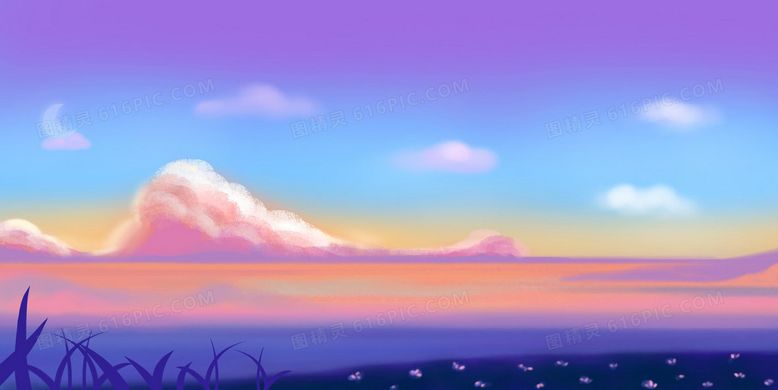 手绘梦幻天空云彩装饰背景