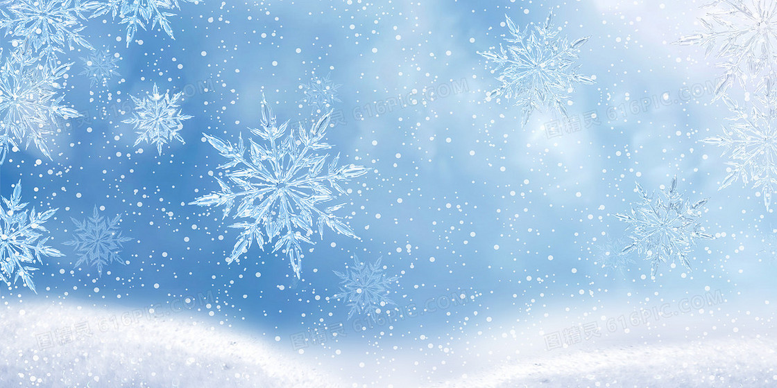 冬季冰晶雪花蓝色雪景背景