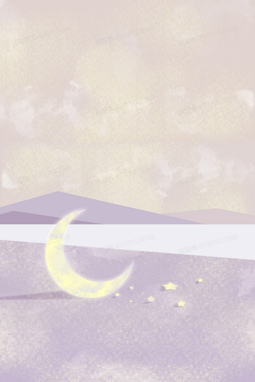 手绘沙滩上的月亮梦幻插画背景