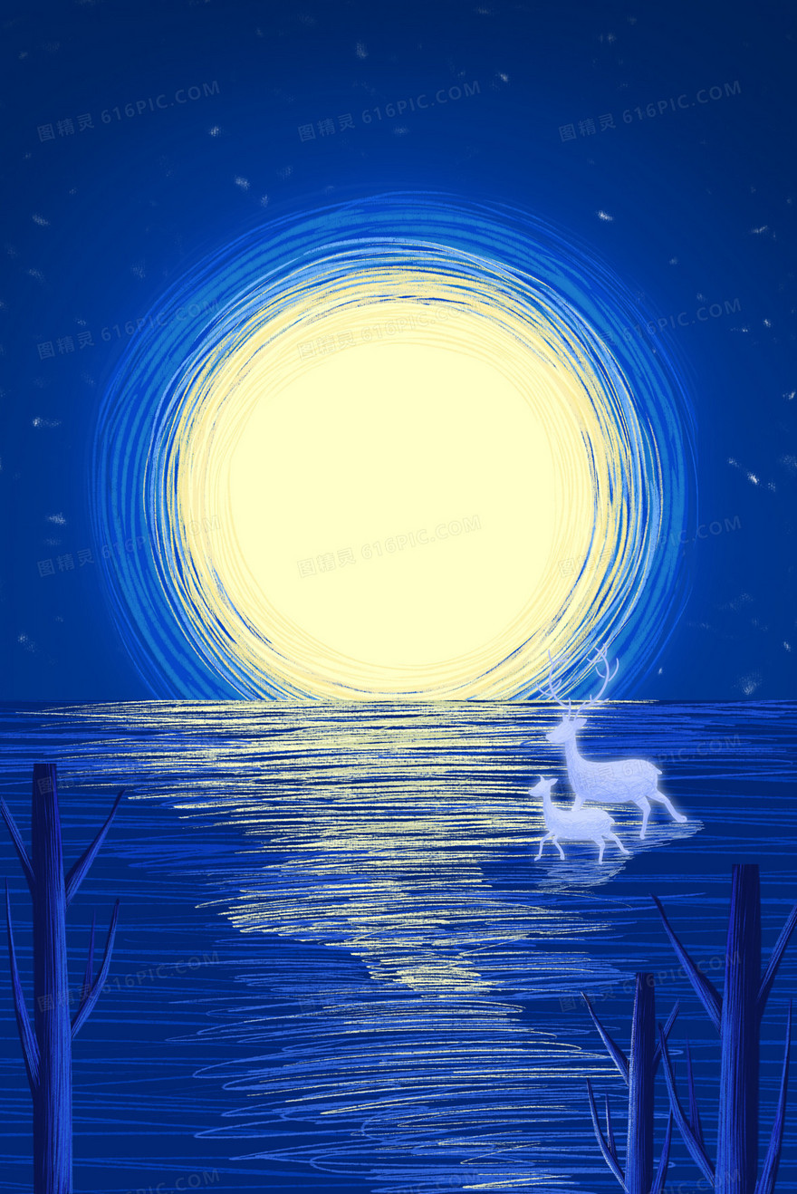 治愈系手绘静谧的夜插画背景