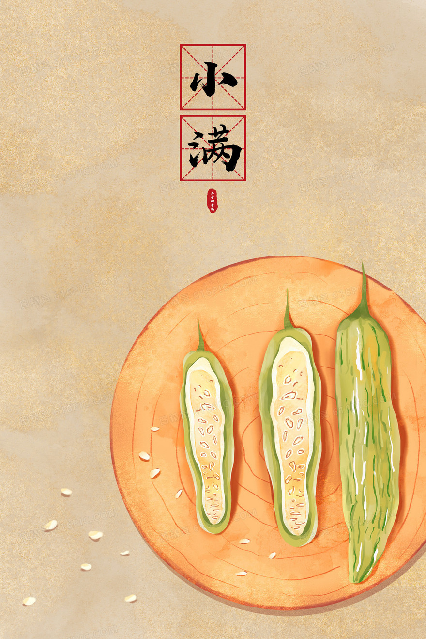 二十四节气手绘食物插画之小满吃苦瓜