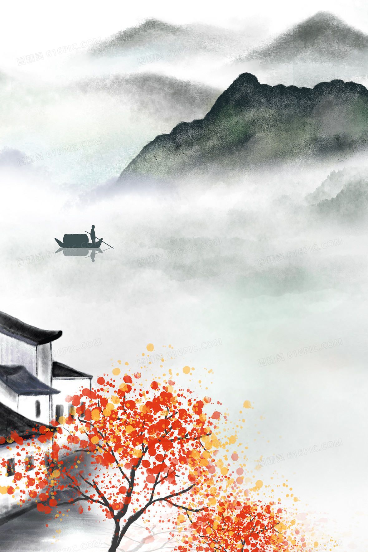 创意中国画山水背景设计