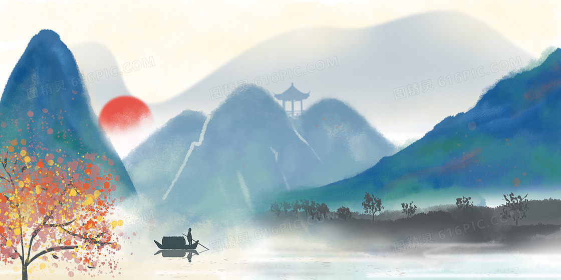 创意中国画山水背景设计