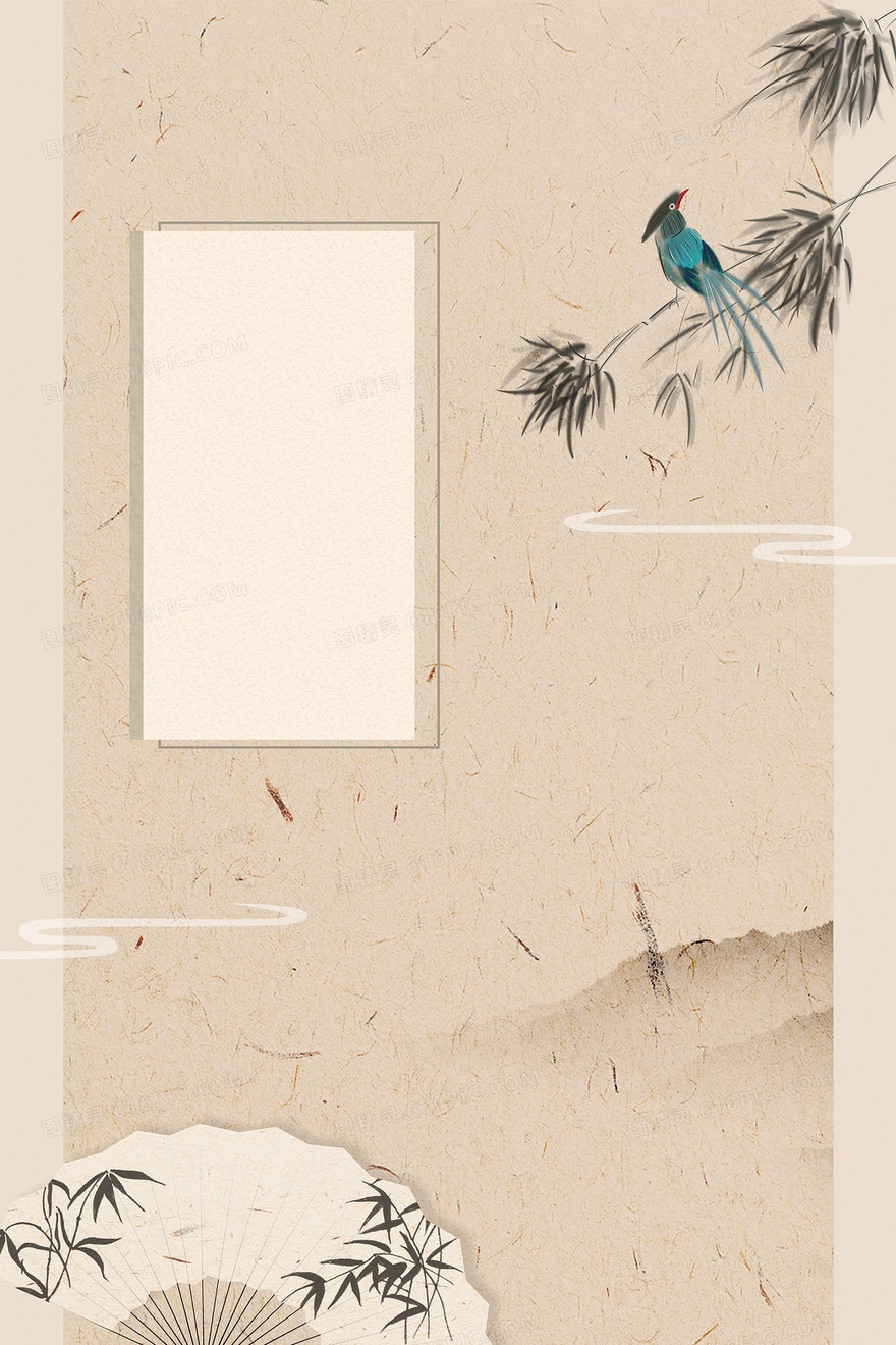 工笔画花鸟折扇复古纸质中国风背景