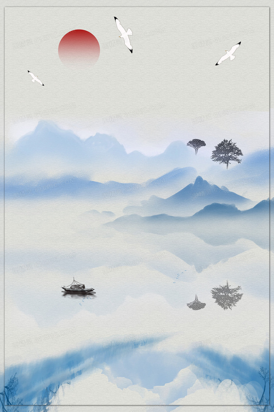 高端高质量山水风景中国风清明节商务广告背景