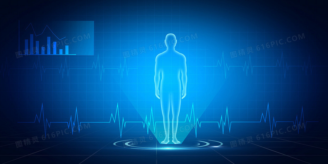 医疗科技人体蓝色科技风心电图背景