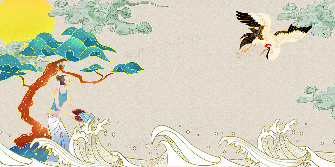古典国潮中国风傣族少女仙鹤泼水节背景