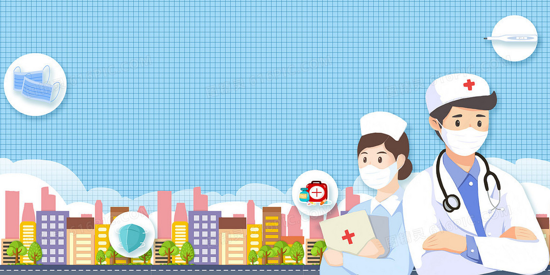 全球抗疫扁平化医疗医生戴口罩量体温城市防御背景