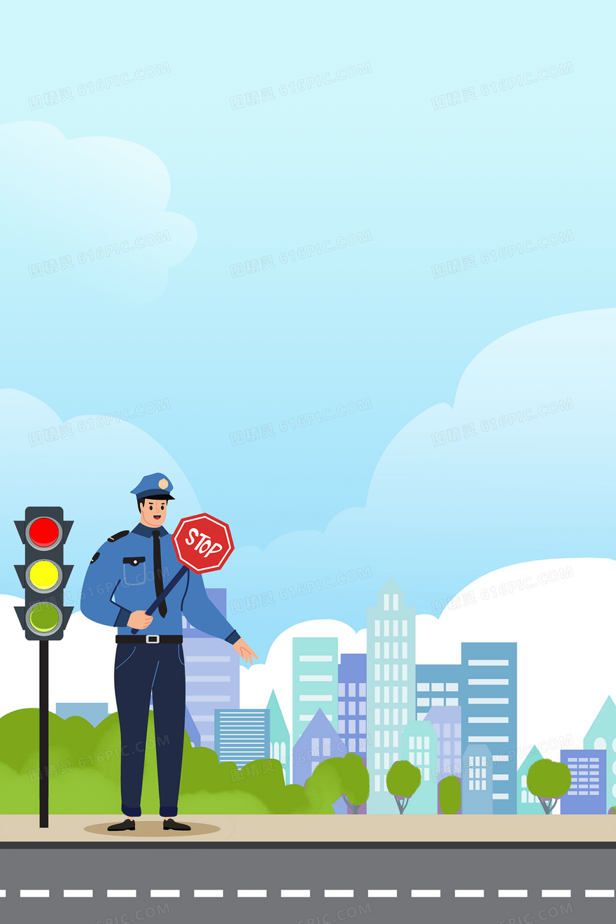 卡通全国交通安全日交警红绿灯警察背景
