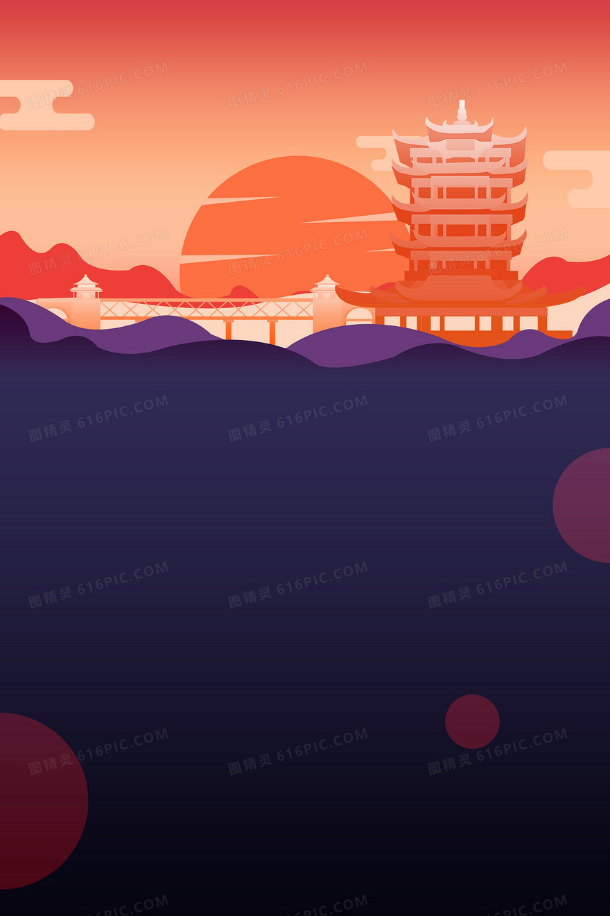 简约中国风武汉重启城市地标黄鹤楼背景
