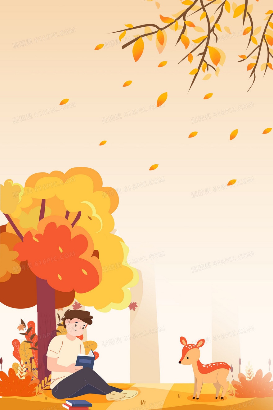 橙色卡通手绘秋天落叶飘零背景