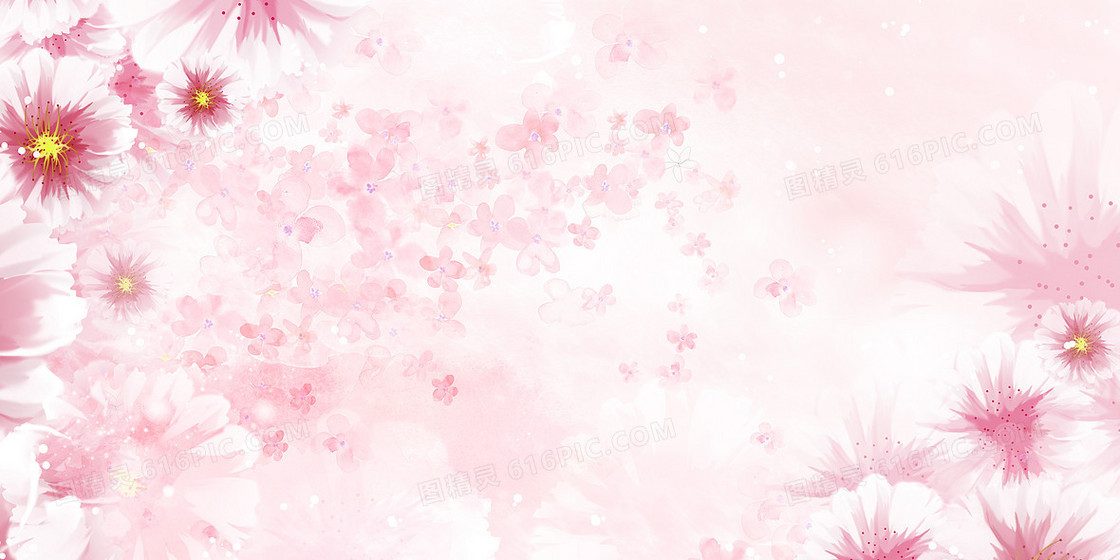 小清新水彩桃花花朵粉色背景