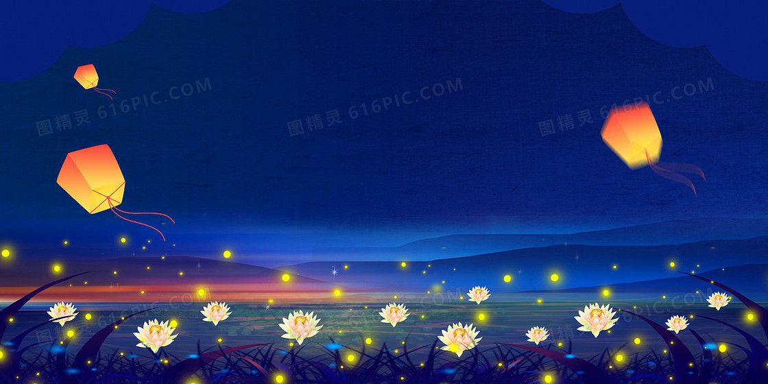梦幻唯美中元节灯笼宣传背景