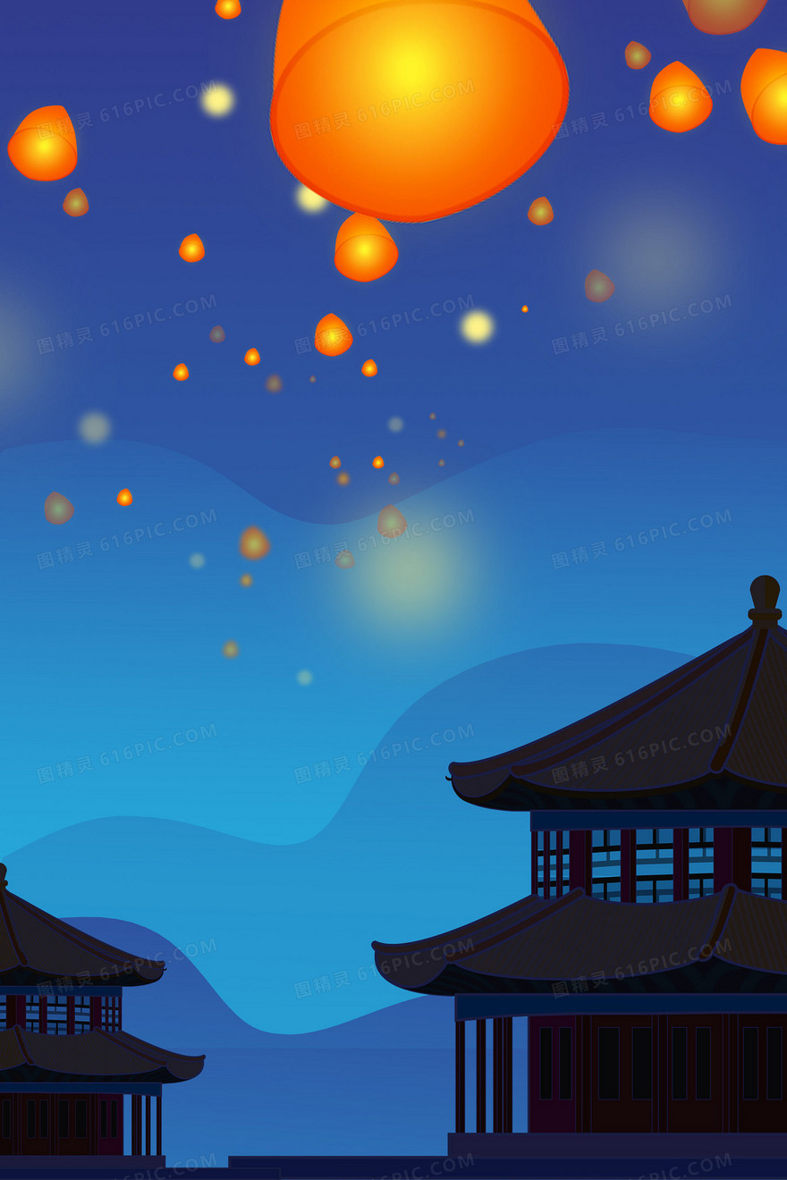 夜晚放飞孔明灯祈福背景