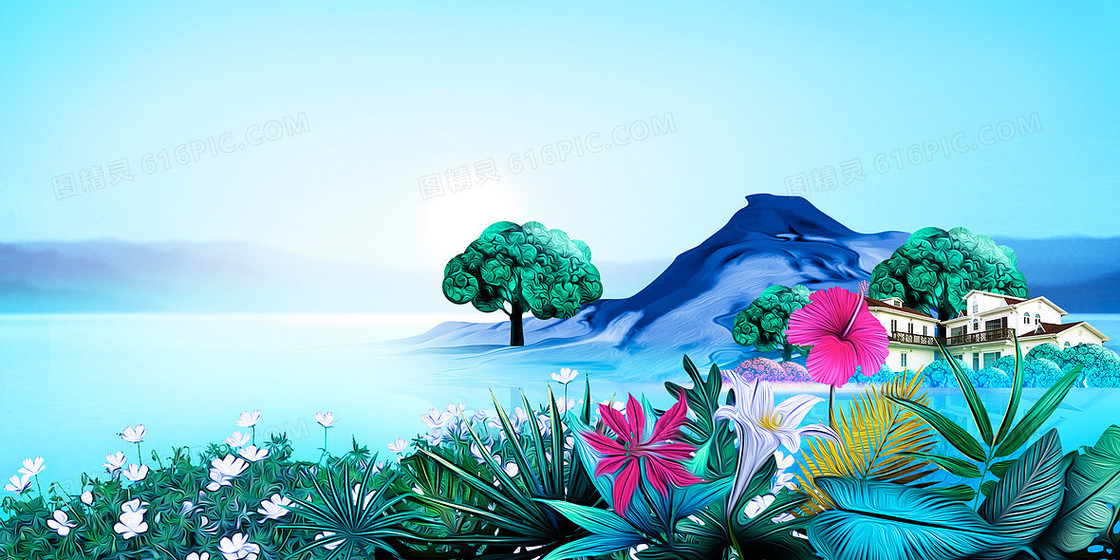 新中式房地产别墅宣传背景