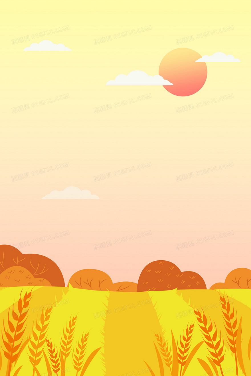 扁平风秋季夕阳麦田浪漫背景
