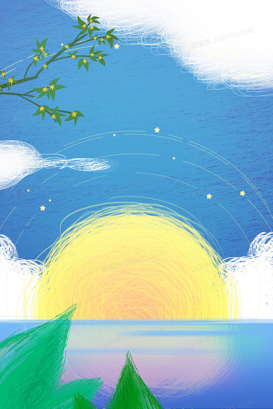 原创手绘选线圈画小清新野外背景