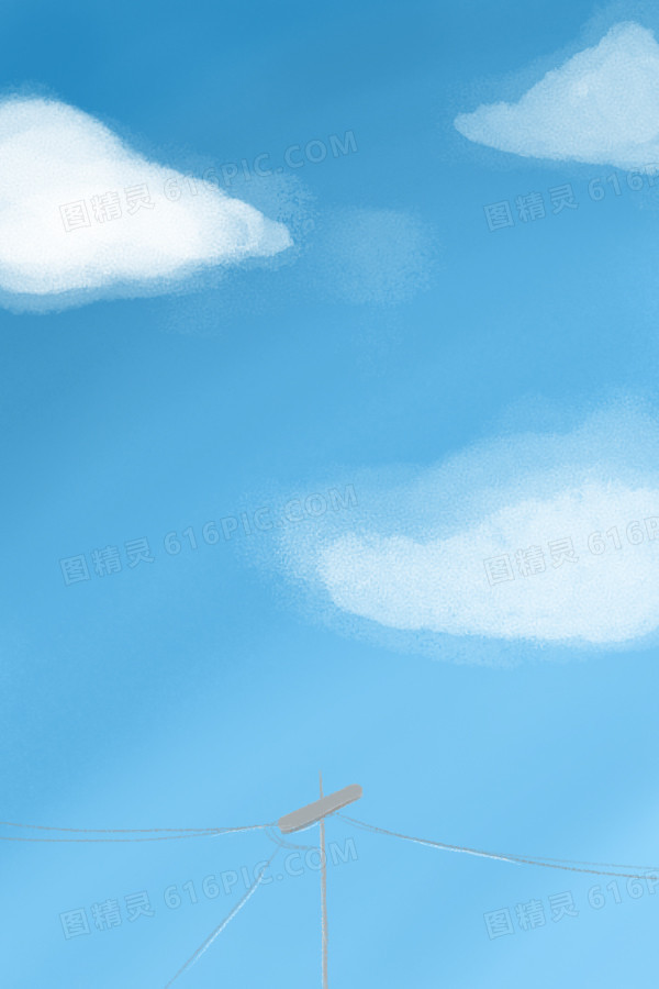 手绘卡通清新蓝天白云背景
