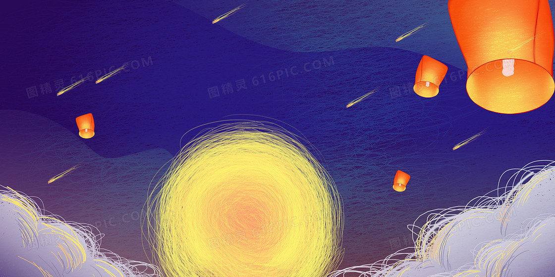 手绘创意线圈画中秋节夜晚赏月背景
