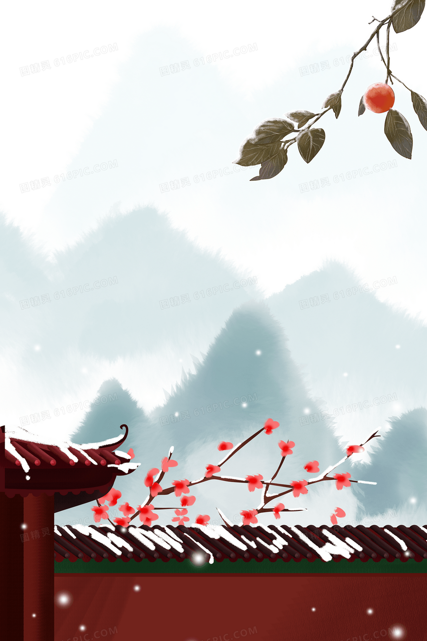 中国古典水墨风冬季下雪背景