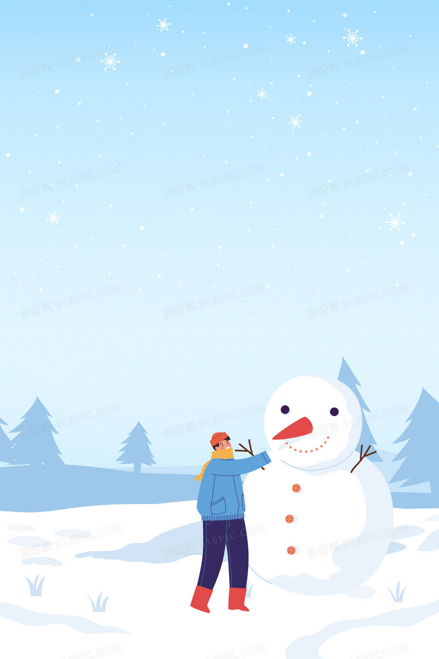 创意手绘卡通冬季堆雪人背景