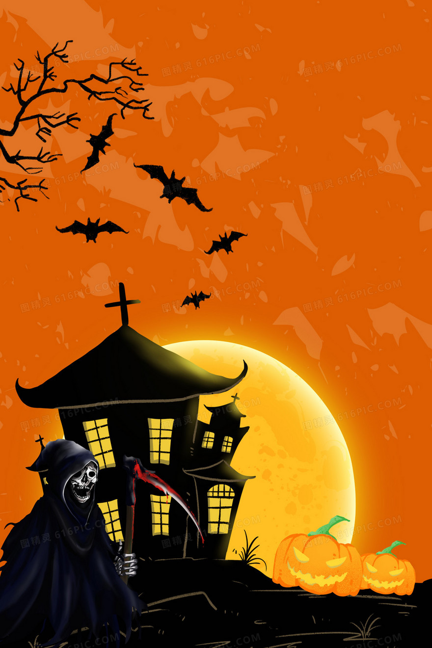 创意恐怖城堡蝙蝠万圣节背景
