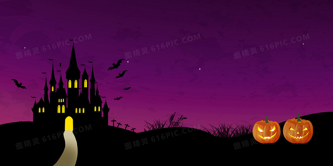 简约卡通万圣节城堡南瓜灯背景