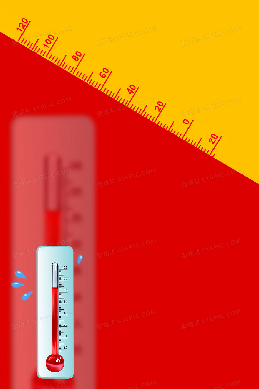 创意大气简约红色手绘卡通高温预警背景