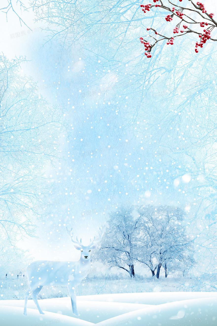 冬季雪景麋鹿摄影图合成背景