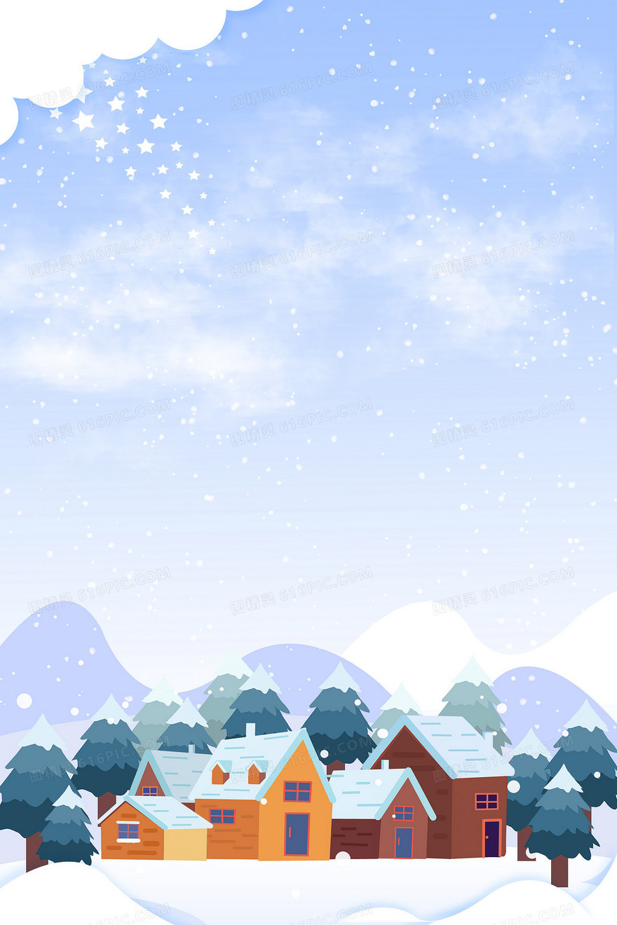 冬季下雪房屋简约卡通背景