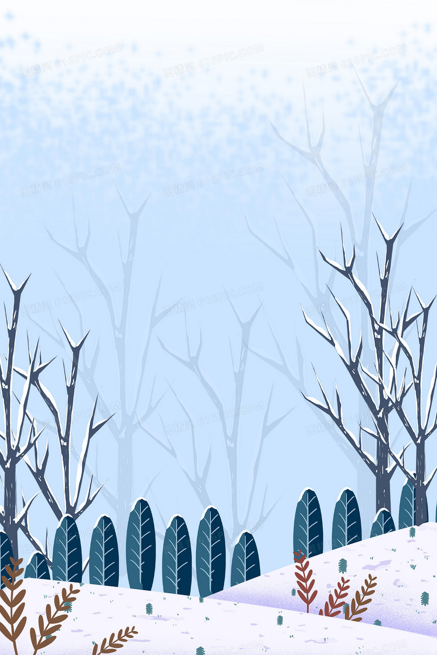 手绘简约冬季下雪植物背景