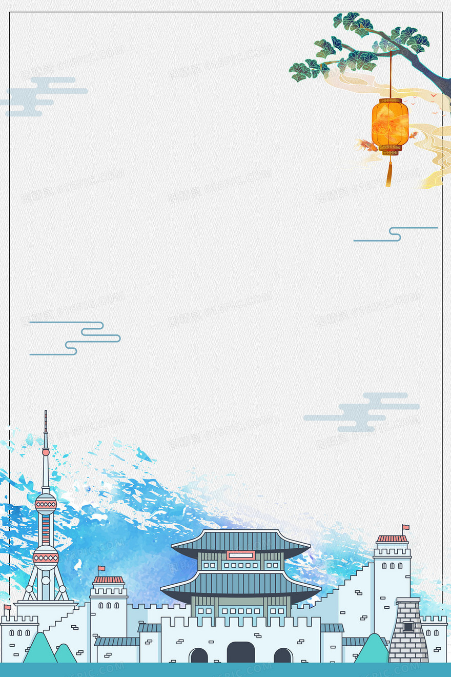 中国风上海卡通地标简约背景