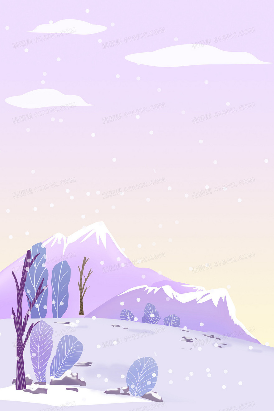 淡紫色梦幻冬季雪景背景