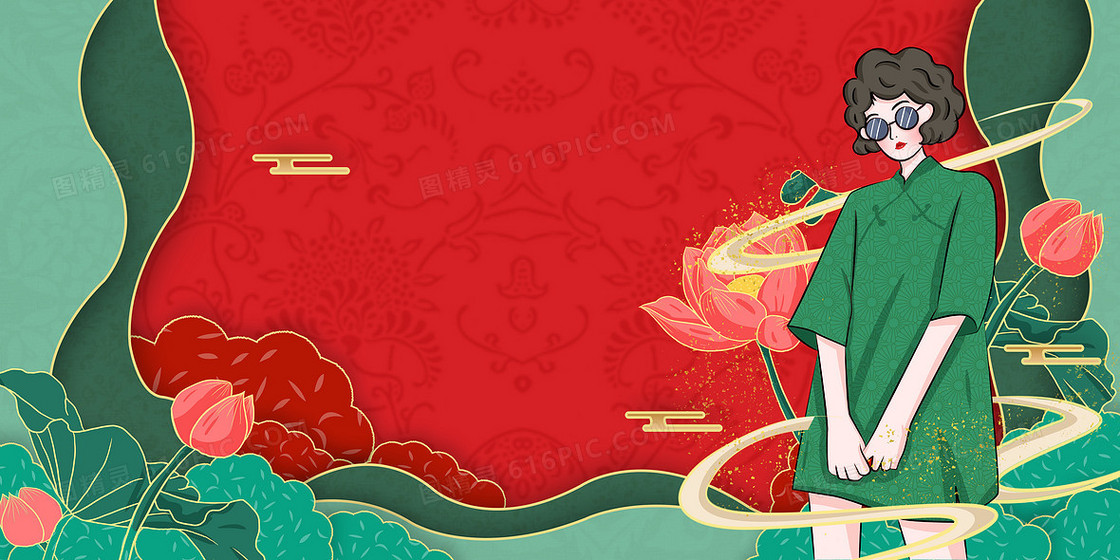 中国风国潮上海旗袍美女背景