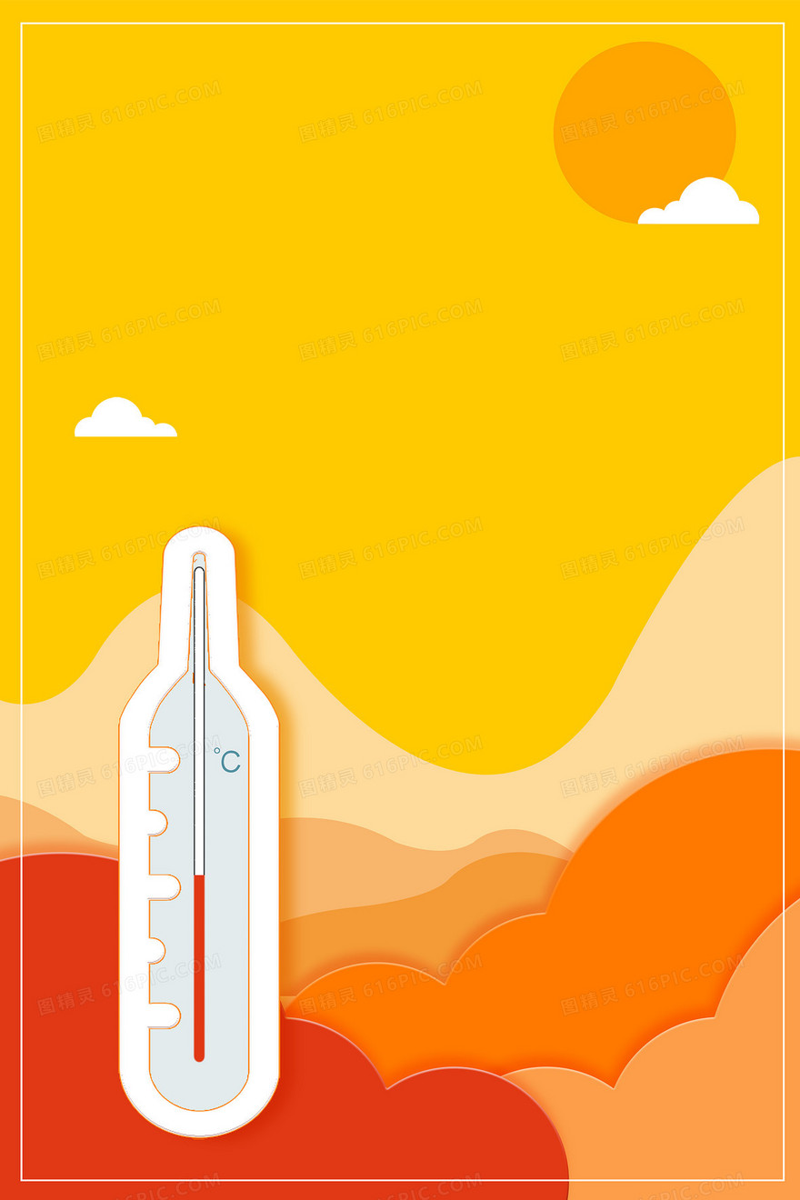 夏季高温简约剪纸风温度计背景