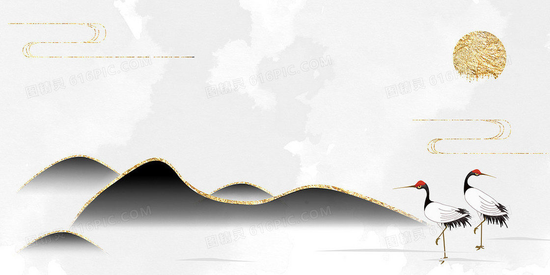 轻奢中国风鎏金山水背景