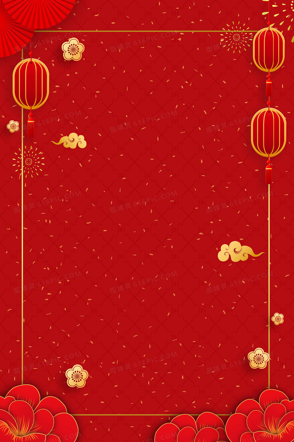 简约中国风新年喜庆灯笼牛年新年背景
