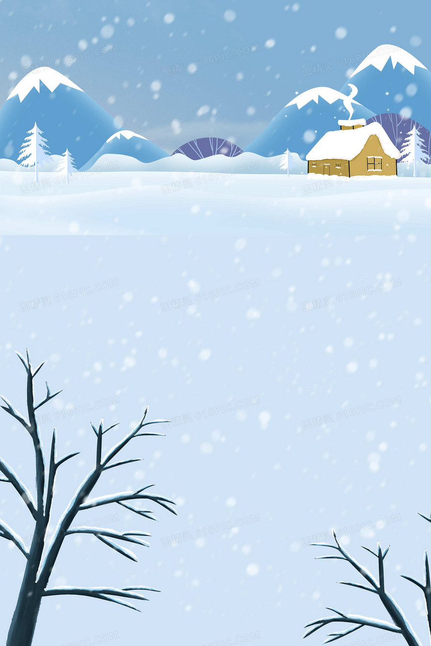 简约手绘冬季下雪背景