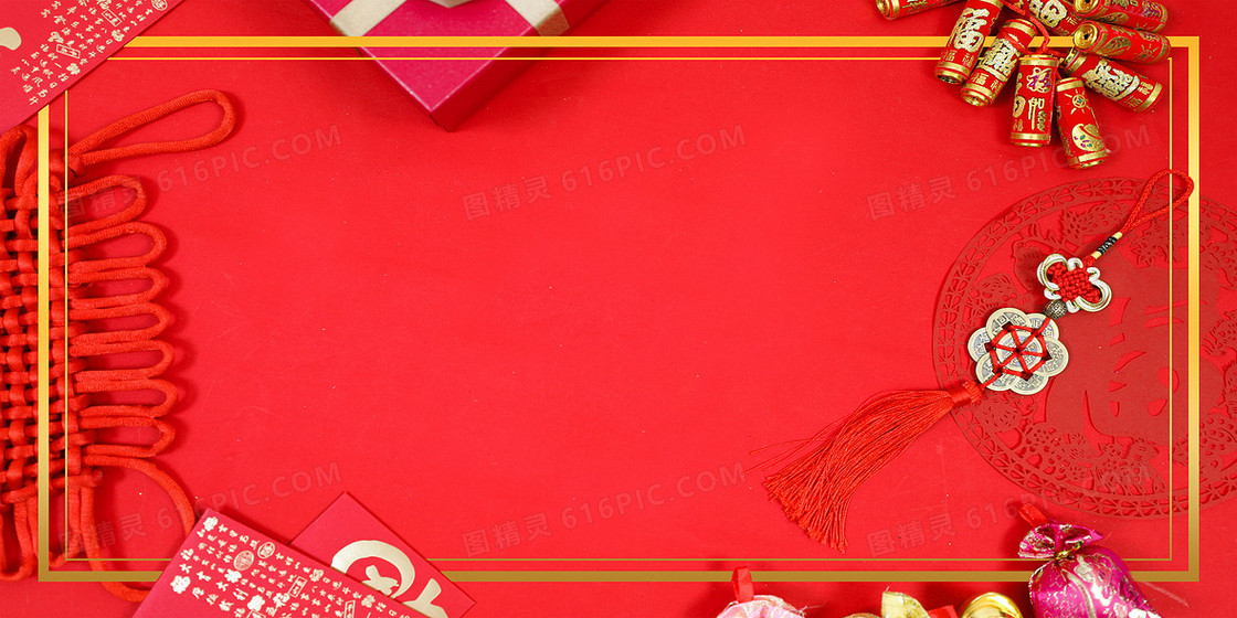 红色新年喜庆摆件摄影图合成背景