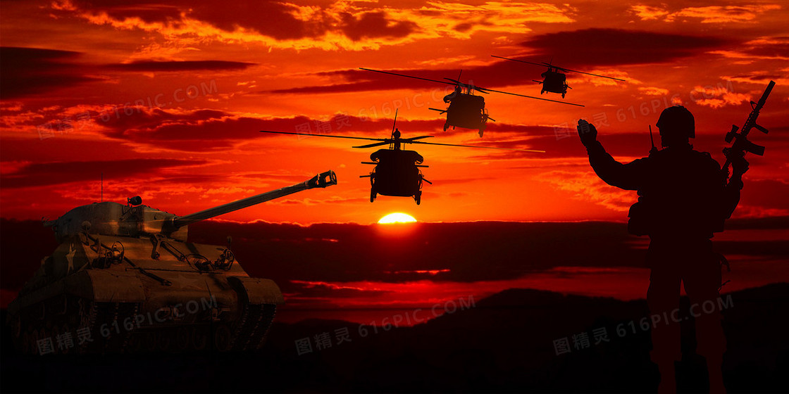 大气黄昏摄影图合成重武器坦克战斗机军事演习背景