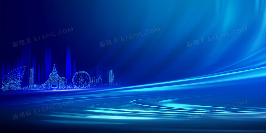 蓝色创意城市天津线稿背景