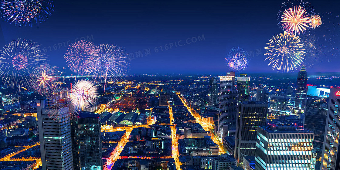 喜迎国庆繁华城市夜景烟花摄影图合成背景