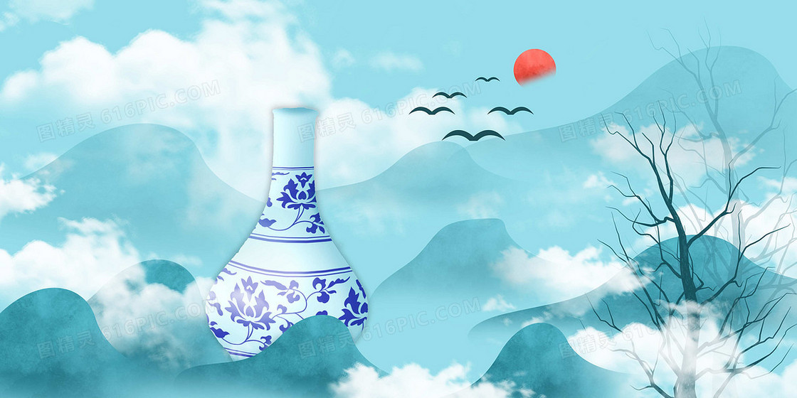 水墨中国风青花瓷器背景