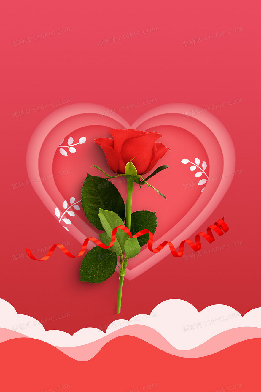 创意简约大气唯美红色鲜花玫瑰花朵情人节海报背景
